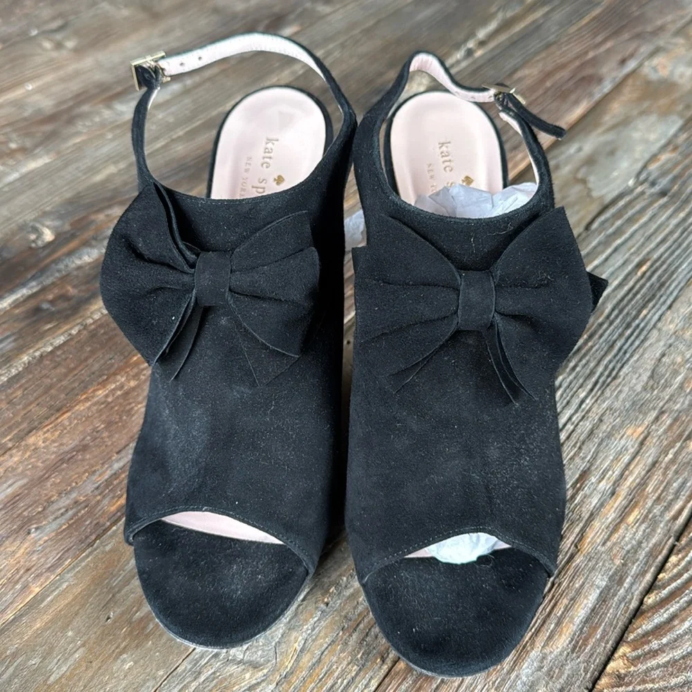 Kate Spade black suede open toe‎ sling back heel Size 10.5